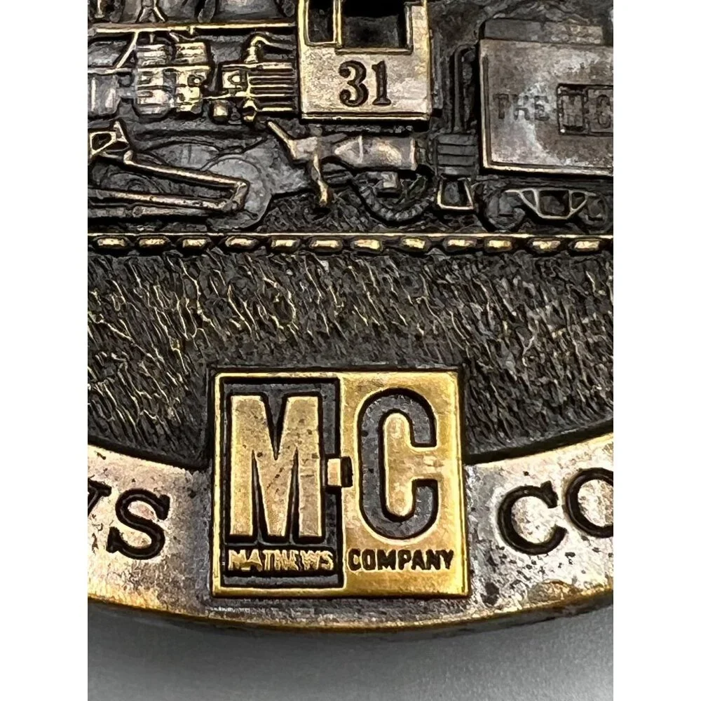 Vtg Belt Buckle Mathews Co. Iron Horse Steam Train 31 Quality Limited Edition